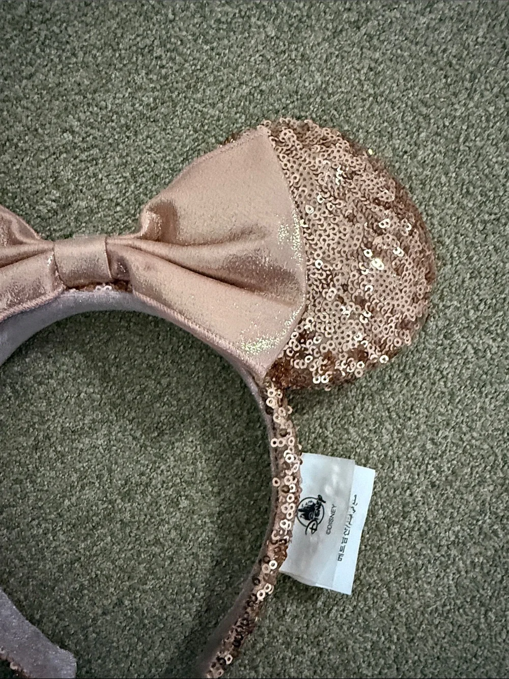 Disney Rose Gold Sequin Minnie Headband with Metallic Bow